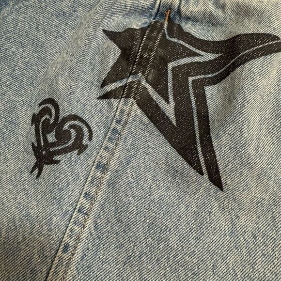 Forever 21 Blue Denim Printed Tube Top Cherry Y2K Medium Light - Picture 4 of 8